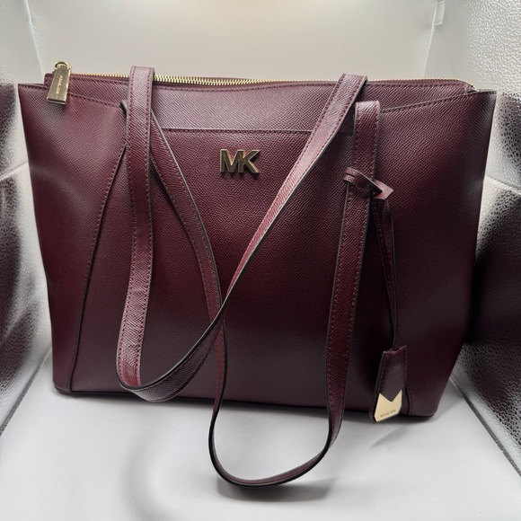 Michael Handbags - Michael Kors Jet Set Travel Leather Tote Lrg Shoulder Bag Maroon Red MK Logo EUC